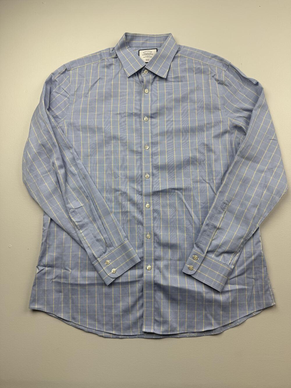 Charles Tyrwhitt Dress Shirt Mens 17.5 38/39 Blue Check Slim Fit Non Iron